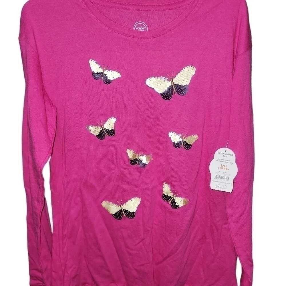 5/$25 Wonder Nation size large pink long sleeve butterfly shirt